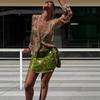 Womens Irregular Sequin Side Tie Mini Skirt Solid Color Bodycon 2025