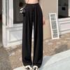 Women Suit Pants Elastic High Waist Button Zipper Fly Long Trousers Solid Color Straight Wide Leg Office Pants Streetwear