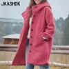 Women's Fashion Casual Solid Color Print Autumn Winter Long Sleeve Hooded Jackets & Coats