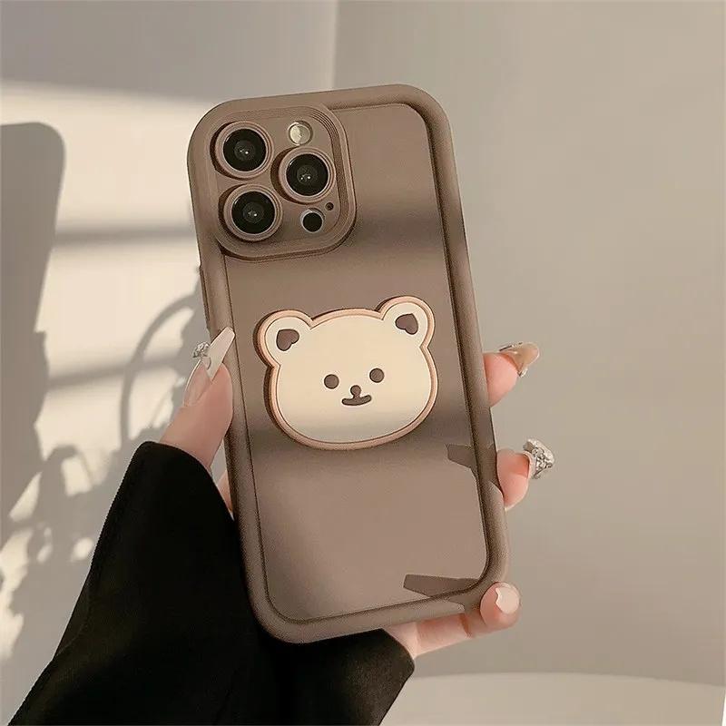 INS коричневый милый чехол для телефона с медведем для iPhone 15 14 13 12 11 Pro Max X XS XR XS Max, новый защитный чехол с линзами, Япония, Корея, мягкий чехол