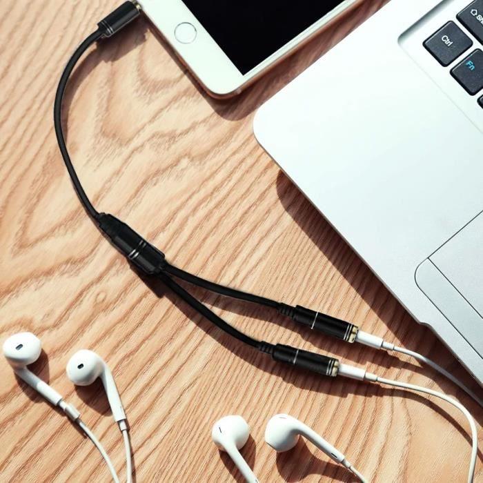 Разветвитель Аудио Двойной Разъем - Совместим Смартфон, iPhone, PS4, Nintendo - 35 см - Черный - 2 наушника