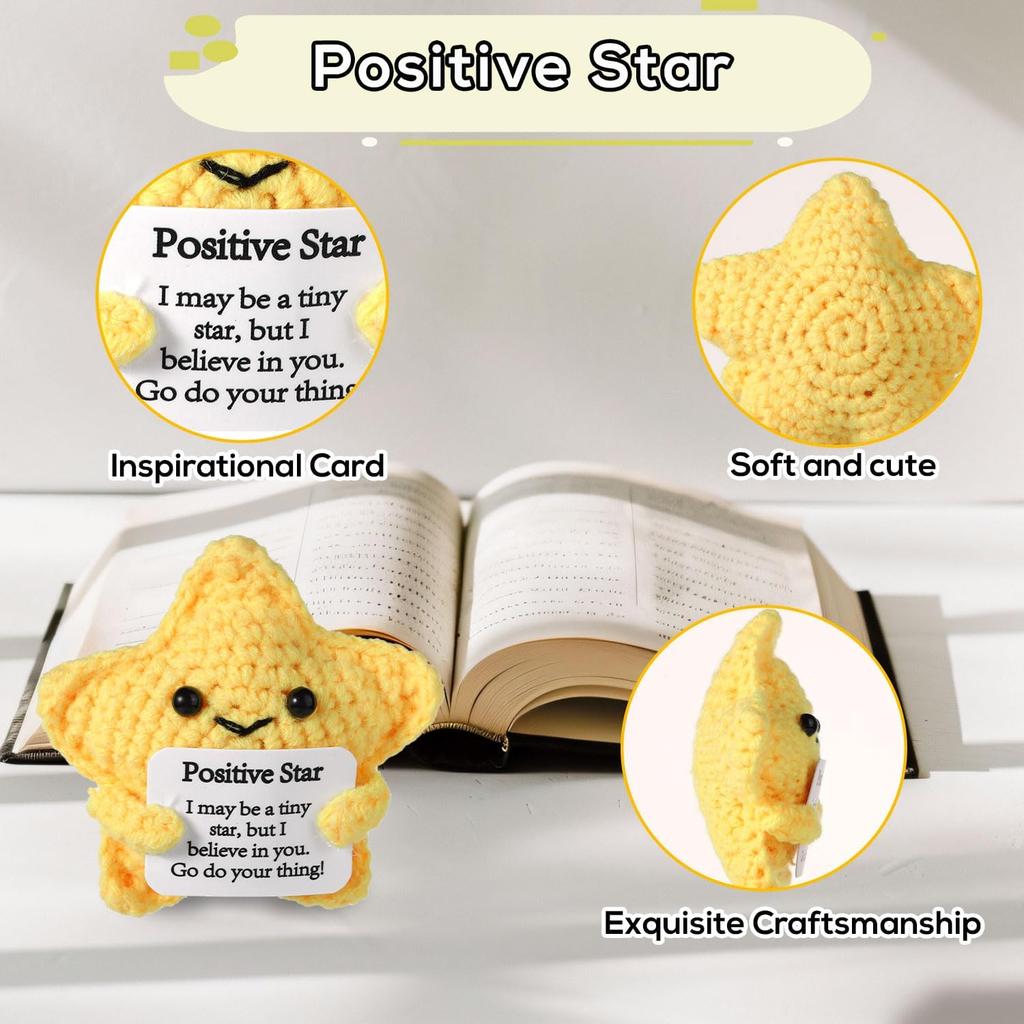 Забавная позитивная вязаная крючком кукла-звезда, настольное украшение, ручная работа, поддержка, позитивная звезда с открыткой, украшение для дома, вечеринки