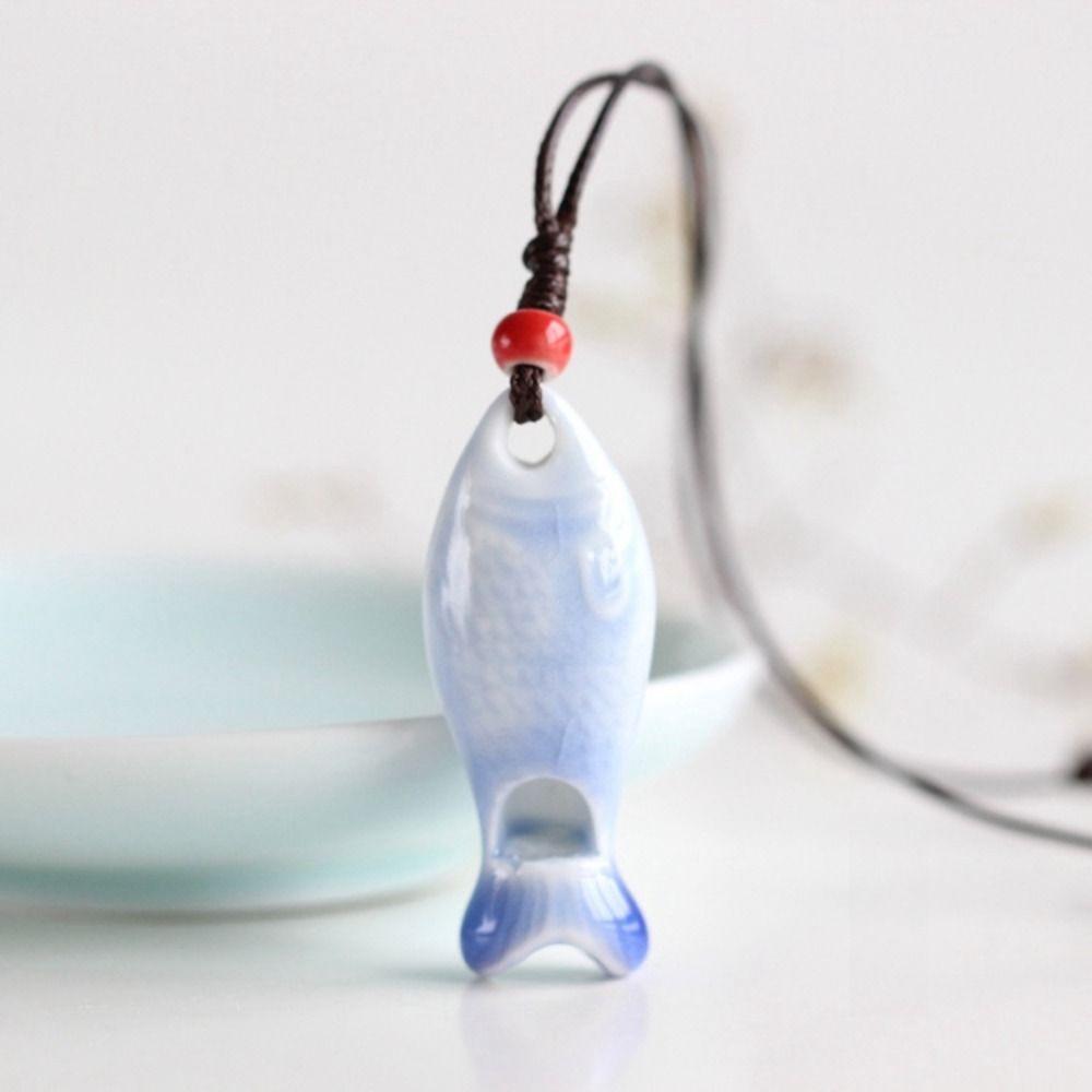 Chinese Style Porcelain Necklace Delicate Boho Ethnic Necklace Gifts Personalized Whistle Friend