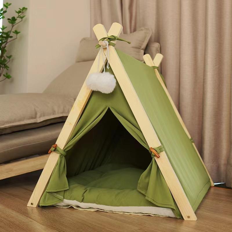 Spoil Your Pet with This Solid Wood Teepee Tent and Removable Canvas Cover.