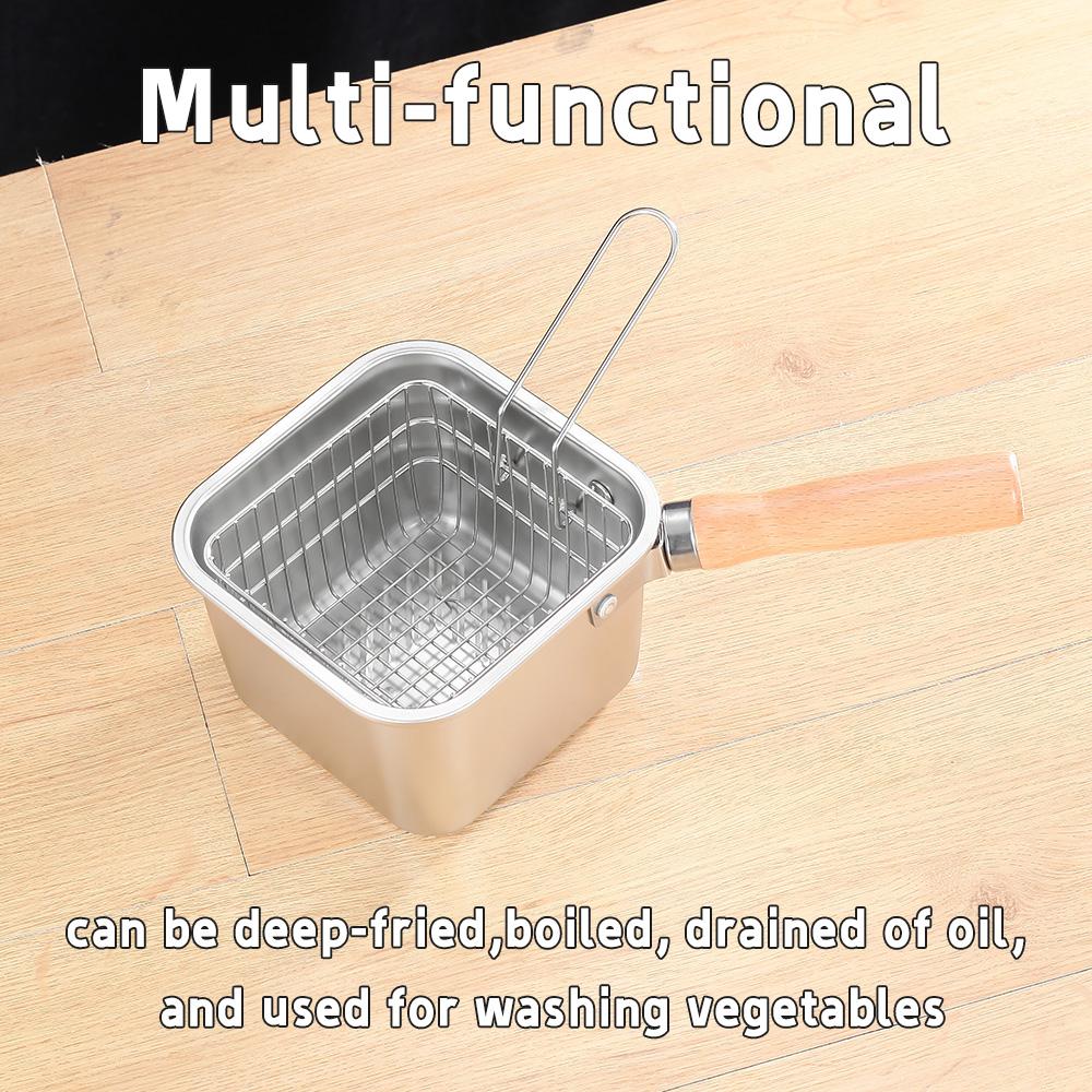 Stainless steel square frying pan with oil separation basket - folding heat-resistant handle, rust proof multi-purpose household