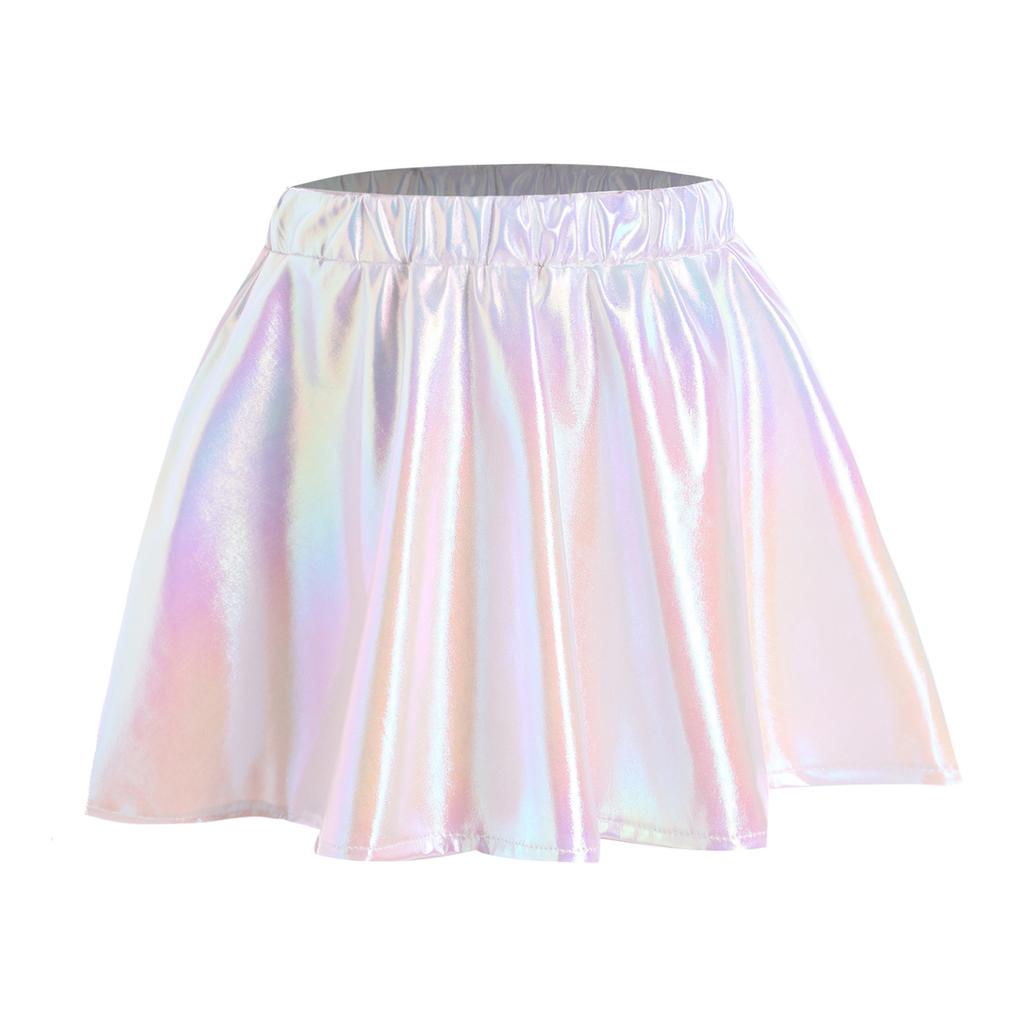 Девочки Металлическая Блестящая Юбка А-силуэта Эластичный Пояс Мини-юбка для Танцев Черлидинга Сценических Выступлений