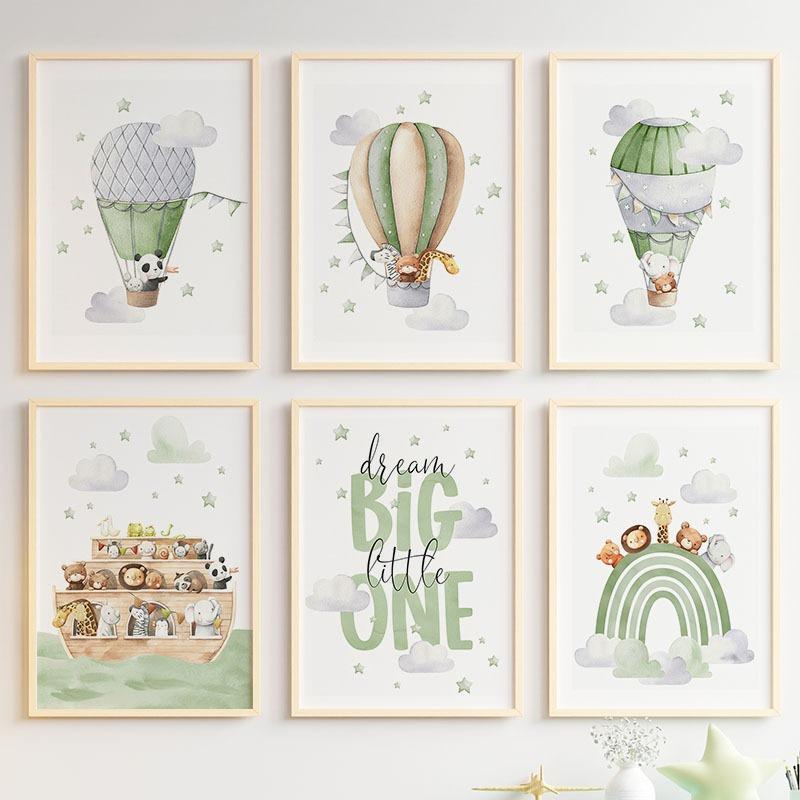 Воздушный шар Лев Тигр Жираф Радужный Корабль Настенное искусство для детской комнаты Холст Живопись Скандинавские Постеры и Принты Картины Декор для детской комнаты