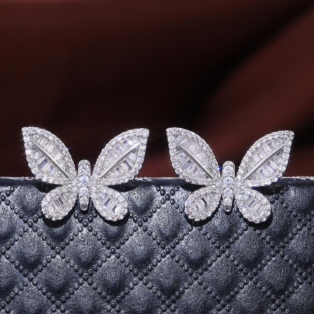 Huitan Delicate Butterfly Stud Earring for Women Full Pave CZ Stone Wedding Engagement Party Nice Accessories Beauty Bow Earring