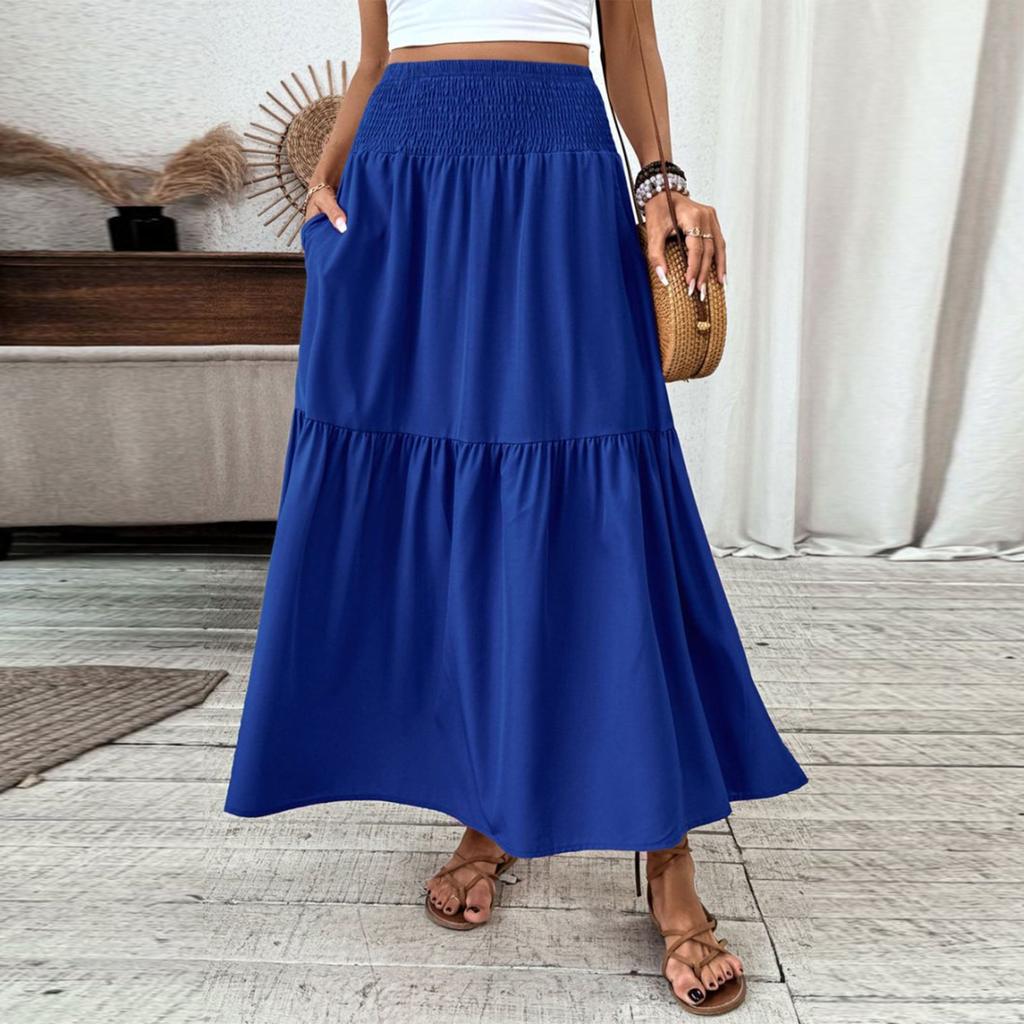 Женская модная плиссированная юбка с цветочным принтом и эластичным поясом, свободная юбка-трапеция с карманом