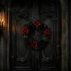 Durable Reusable Holiday Ornament Halloween Wreath for Front Door, Artificial Fall Maple Leaf Rose Pumpkin Rustic Farmhouse Seasonal Accents