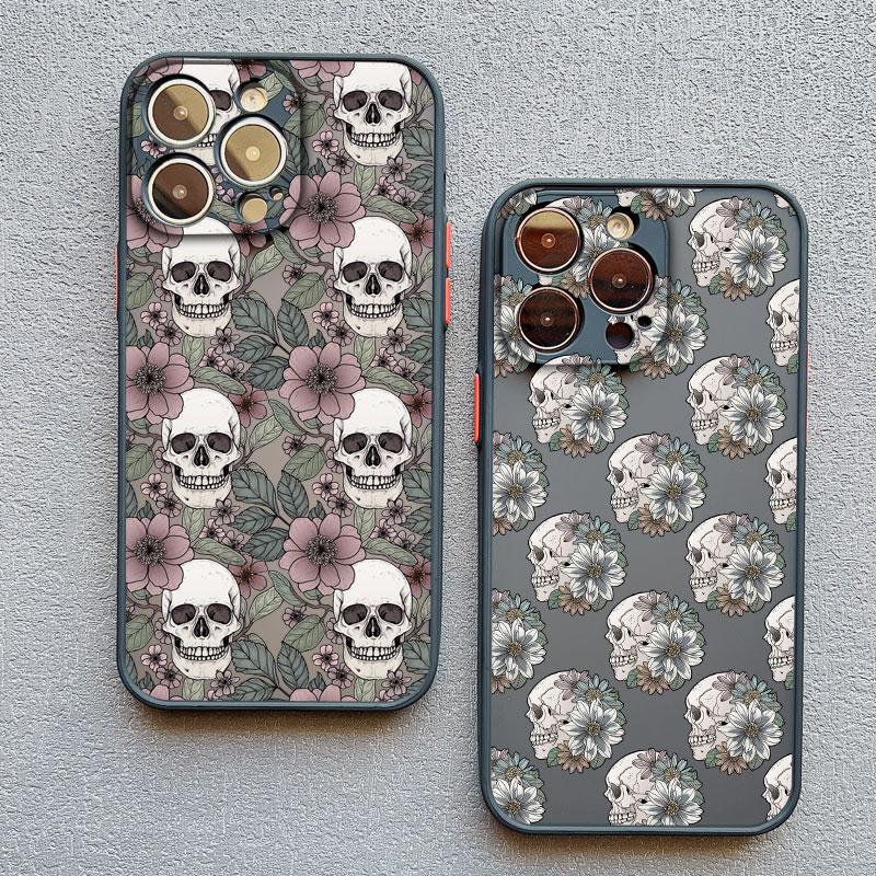 Роскошный чехол для телефона с цветами и черепом для iPhone 15 14 13 12 11 Pro Max 13 12 Mini 8 7 15 14 Plus X XR XS Ударопрочный черный чехол для телефона