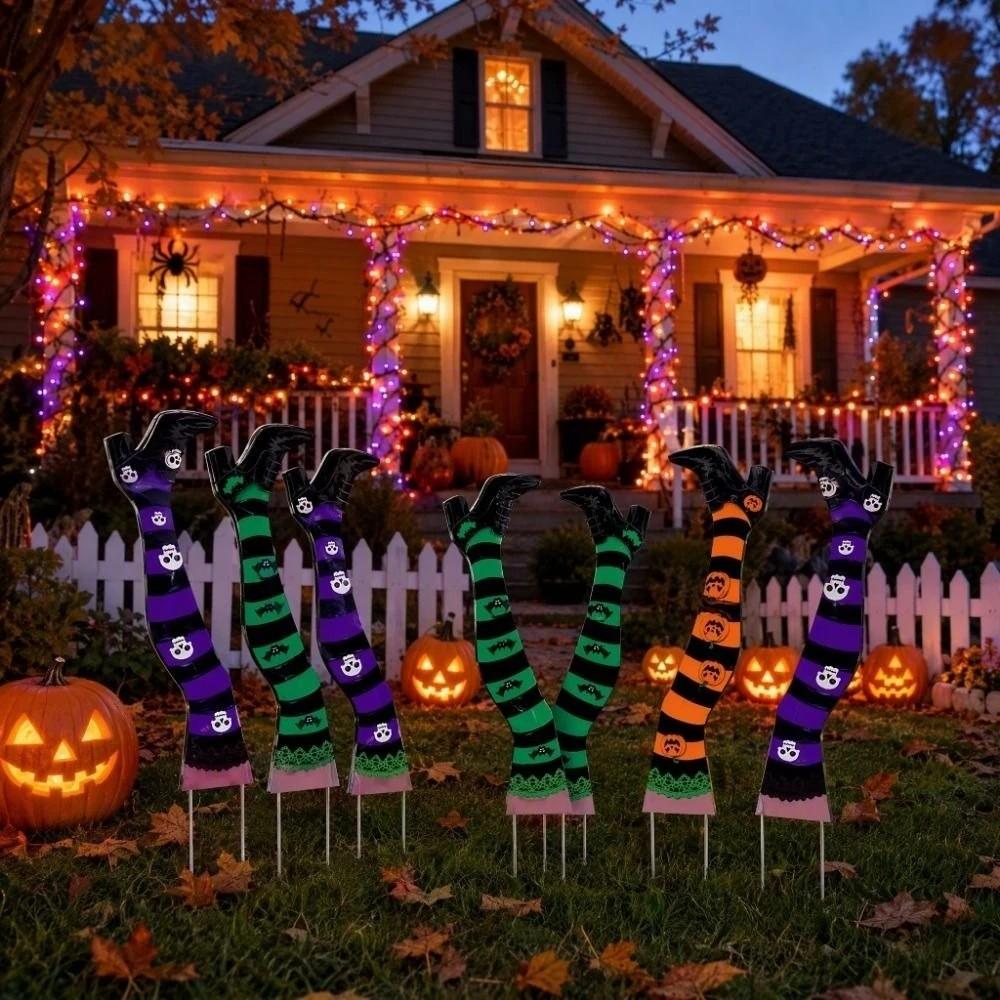 6pcs Pumpkin Bat Witch Legs Decoration Skull Witch Feet Lawn Decor Haunted House