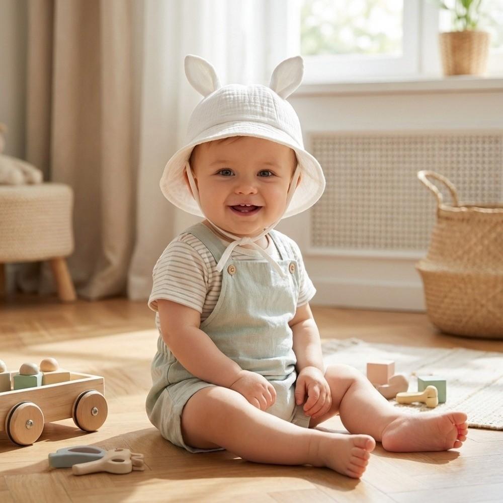 Adjustable Baby Fisherman Hat Cute Rabbit Ears Baby Sunhat Fashion Bucket Cap Spring Summer