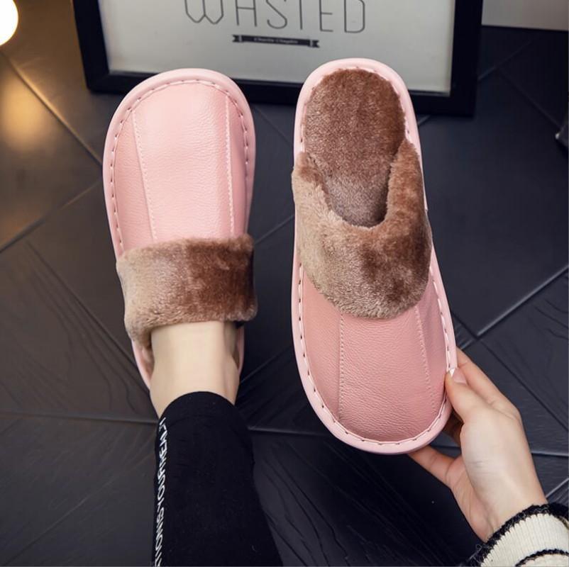 Женские и мужские осенне-зимние дышащие теплые домашние тапочки новые толстые парные кожаные тапочки повышенного дышащие водонепроницаемые теплые