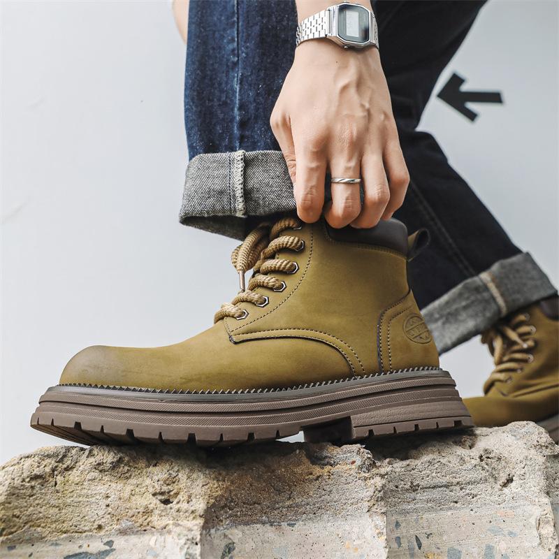 Autumn and winter British style rhubarb boots new big head Martin boots men's retro single boots short boots locomotive boots thick sole 1681-J