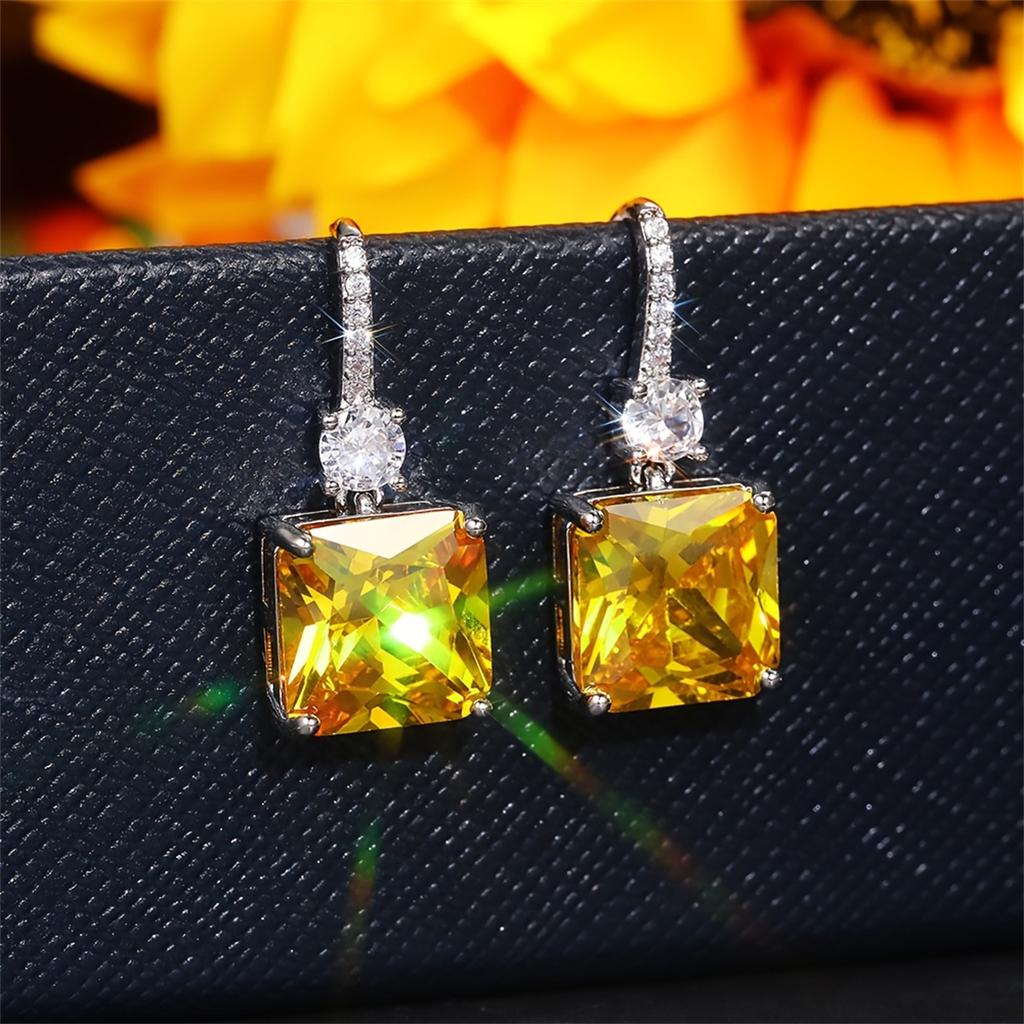 Изысканные висячие серьги-крючки с цитрином, искусственный желтый кристалл, циркон, украшения для ушей для женщин, свадебные аксессуары, подарок