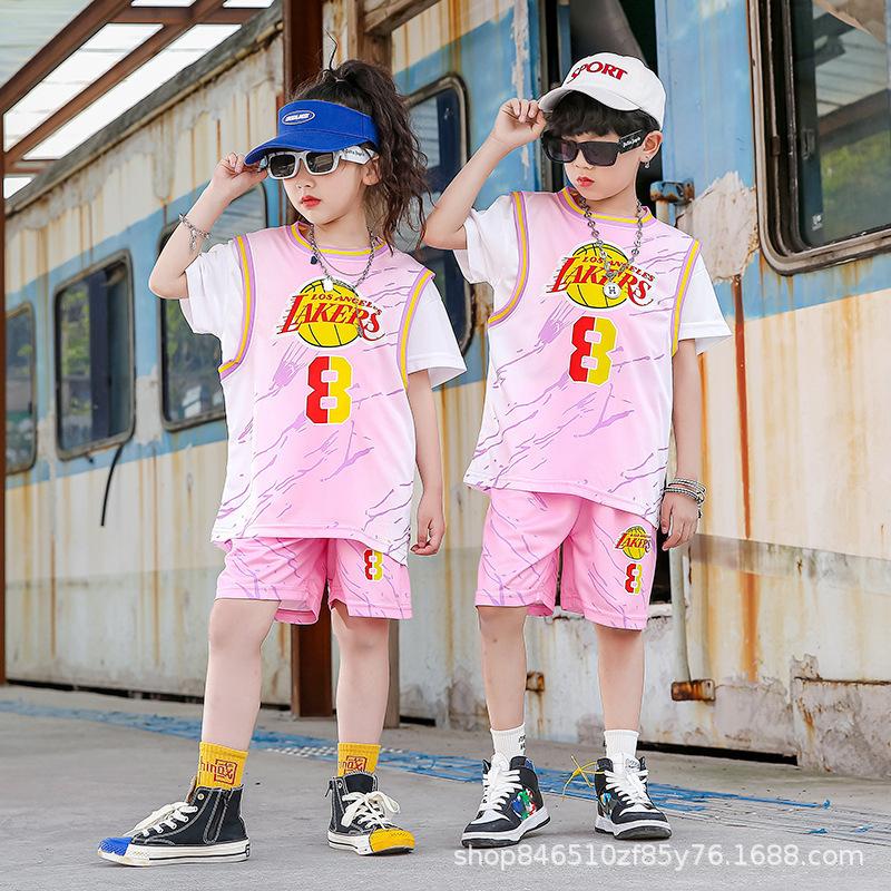 Wholesale of children's basketball clothes for boys and girls Printed kindergarten primary school students No. 24 jersey Light board performance