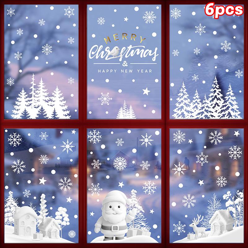 Christmas Decorations, White Snowflakes, Snowmen, Static Cling Stickers, Shop Window Decorations, Glass Stickers