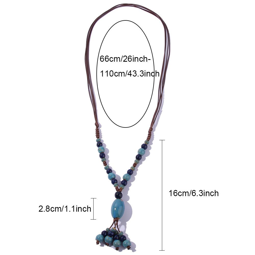 Ceramic Beaded Long Necklace for Women's New Antique Style Pendant Necklace Color Block Adjustable Sweater Chain