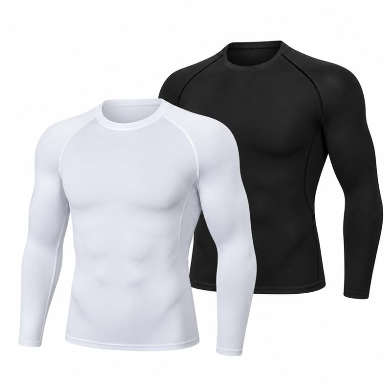 Men's Long Sleeve Compression Shirts Quick Dry Stretchy Gym Workout Athletic Tops