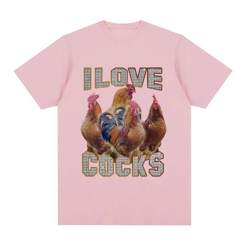 Футболка с забавными петухами I Love Cocks Meme Футболка с коротким рукавом Chicken Enthusiast Женская футболка большого размера Уличная одежда