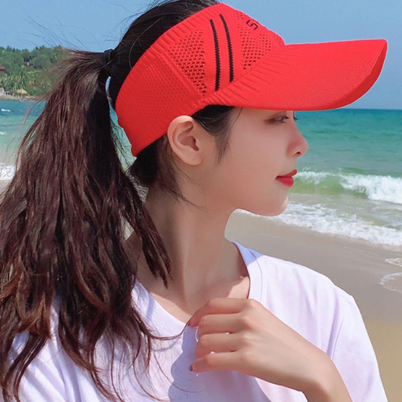Women'S Summer Visor Hat Lightweight Breathable Sun Protection Empty Top Hat Solid Color Outdoor Cap For Sports