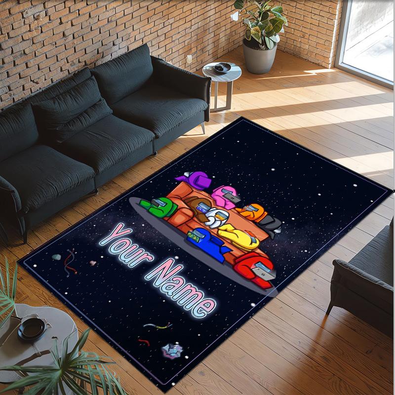 Personalized Crystal Velvet Carpet Custom Name Text,Among Us Anti Slip Area Rug For Home Decoration