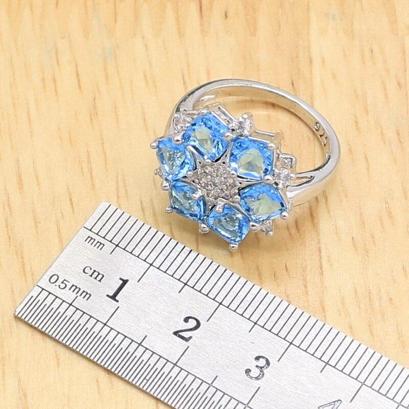 Небесно-голубой топаз, серебро 925 пробы, свадебные комплекты ювелирных изделий для женщин, браслет, серьги, ожерелье, кулон, кольцо, свадебный подарок на день рождения