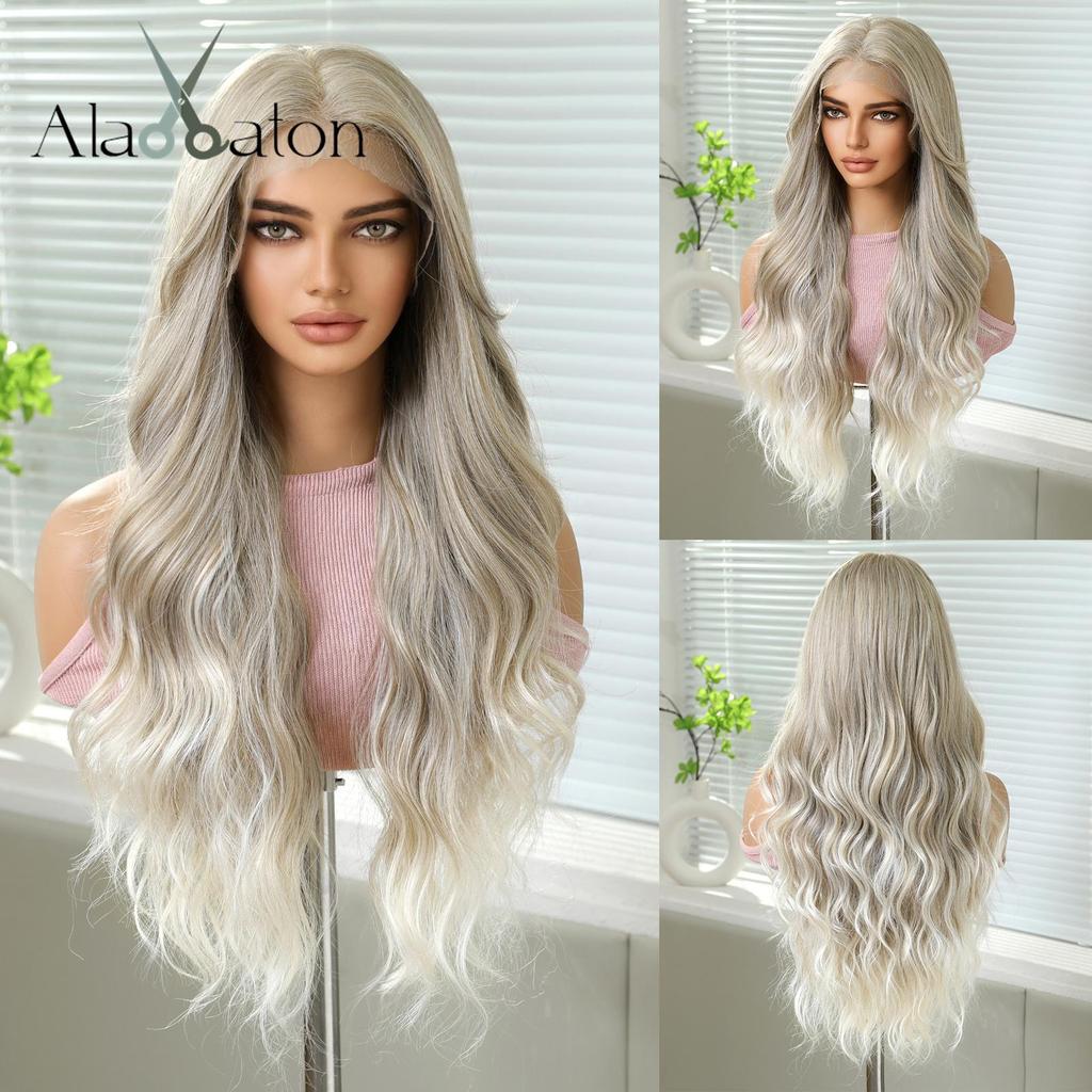ALAN EATON HD 13x6 Lace Wigs Synthetic Long Wavy Hair BLonde Ombre Wigs Daily Use Party Wig for White Women Heat Resistant