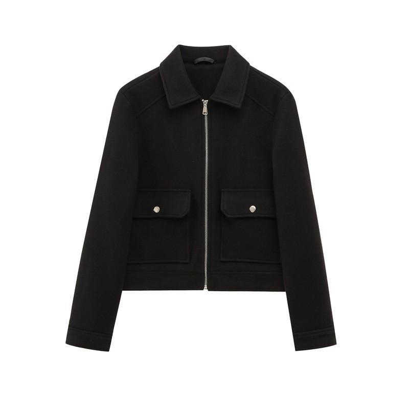 Womens Zip-up Soft Jacket Casual Streetwear Solid Color Long Sleeve Outerwear