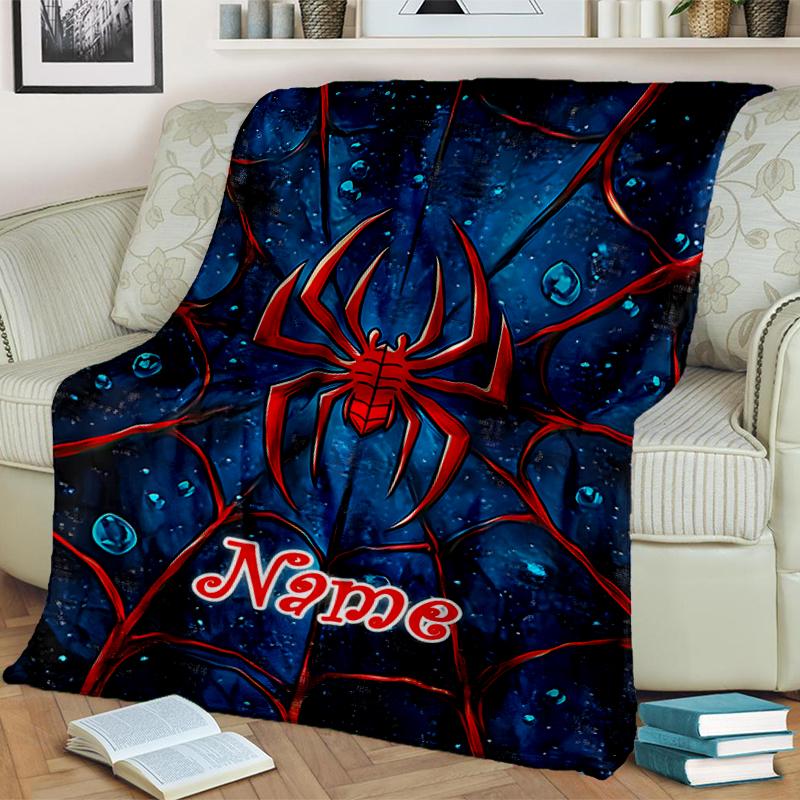 1PC Custom Name Spider Web Artwork outdooor Flannel blankets Throw Blanket All-Season Throw Gift Bedspread for Couch, Bed, Camping Holiday Birthday gi