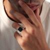 Мужские квадратные печатки с черным камнем, Водонепроницаемое кольцо-браслет на палец из нержавеющей стали в форме кубинской цепи, Геометрическое кольцо с верхним клеймом, Подарок