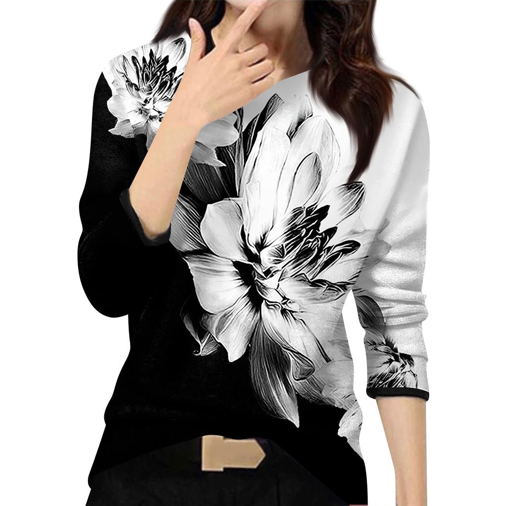 Женский повседневный модный топ с принтом, круглым вырезом и длинными рукавами, пуловер