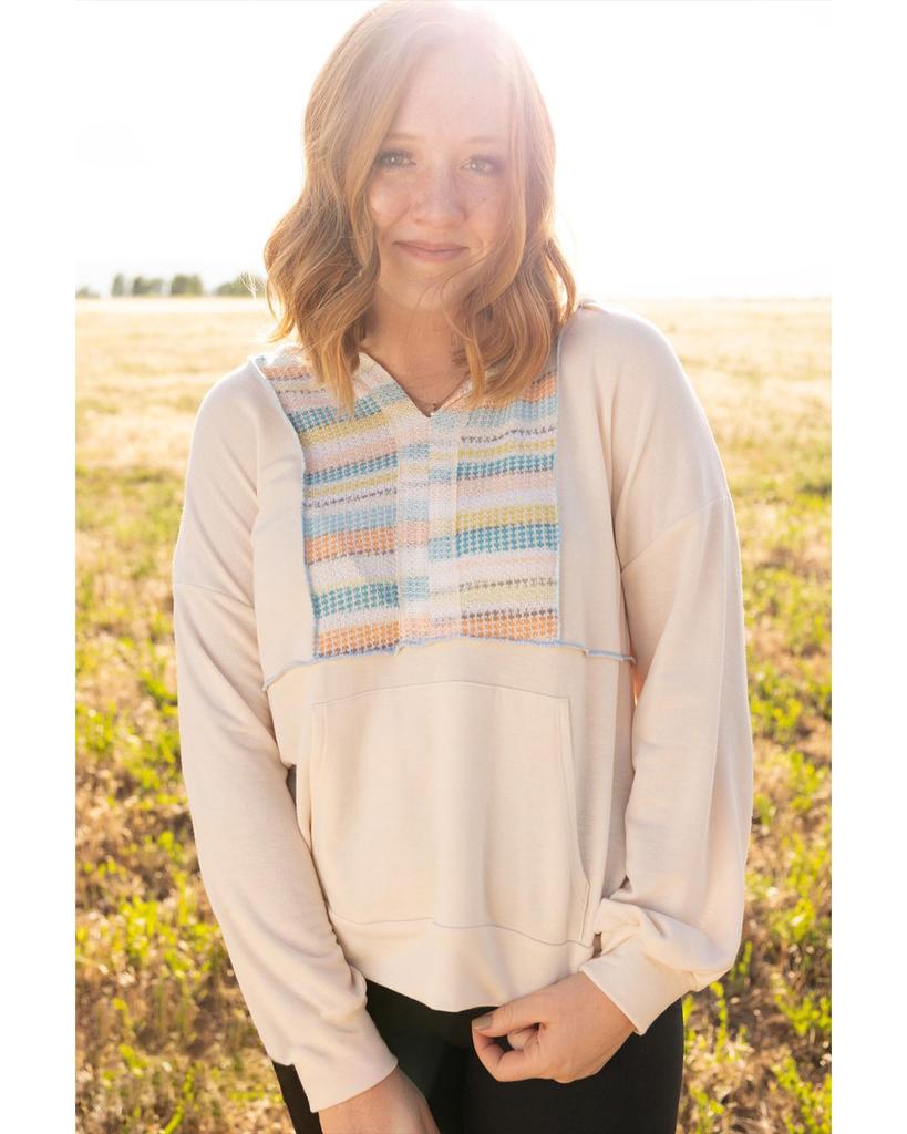 Azura Exchange Khaki Geometric Print Splicing Plus Size Hoodie