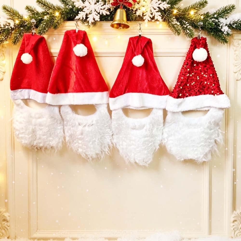 Fake Beard Plush Xmas Cap Long Plush Festive Party Cap Christmas Santa Hat Stage Performance