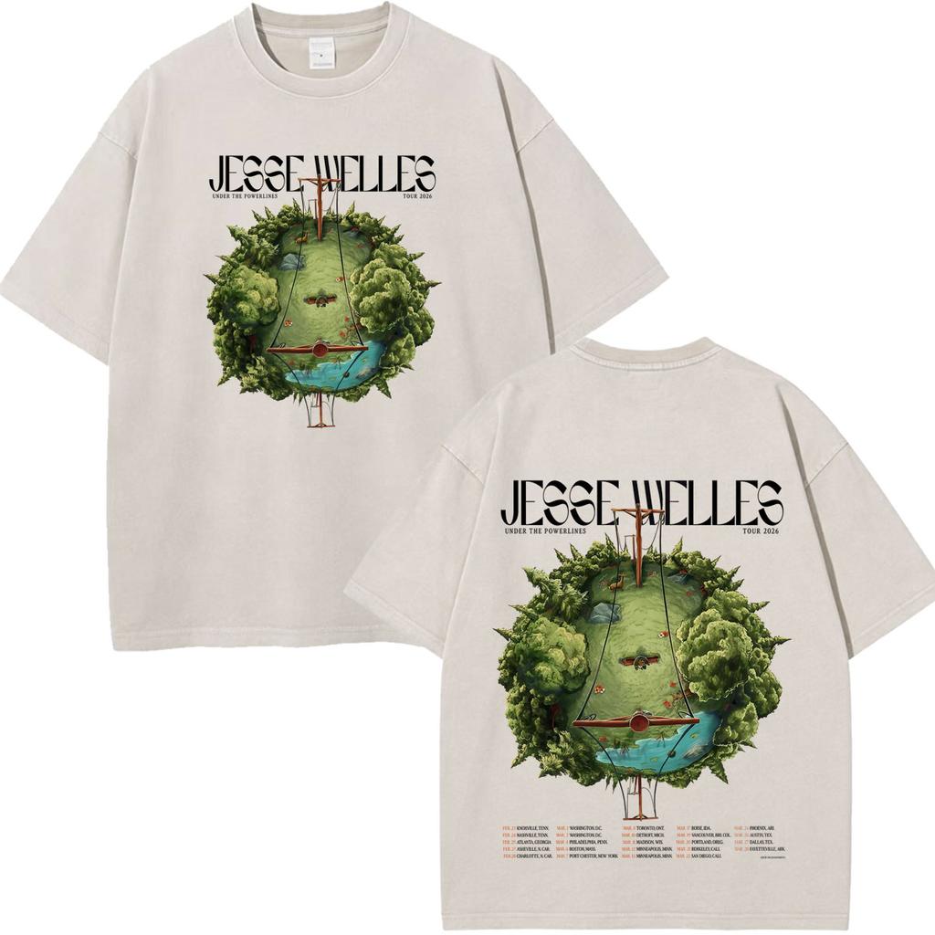 Jesse Welles Red Tour Print Vintage Washed Tees Unisex Women Fashion Loose Casual Tshirt Summer Cotton Hiphop Punk Tshirts