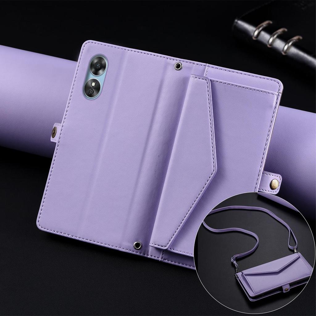 Чехол-книжка для OPPO A17k, A17 в стиле конверта из ПУ-кожи, кошелек, чехол для телефона с ремешком для ношения через плечо