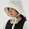 VA Curved Oval Metal Knit Punching Bonnet Hat Cream