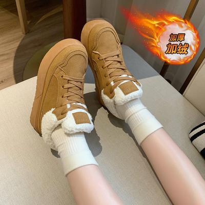 CRLAYDK Модные женские замшевые кроссовки зимние с меховой подкладкой повседневные теннисные туфли на платформе для скейтбординга средней высоты женские прогулочные ботинки для снега