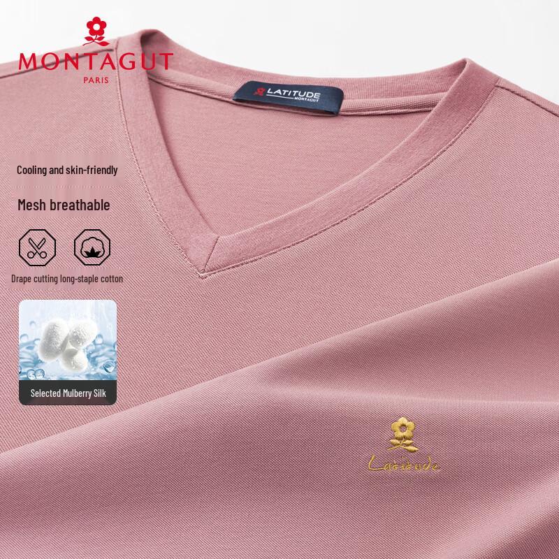 Мужская летняя футболка MONTAGUT с V-образным вырезом, смешанный шелк, короткий рукав