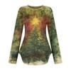 Womens Long Sleeve Round Neck Shirts Side Split Basic Loose Tunic Tops Christmas Print  Casual Shirts
