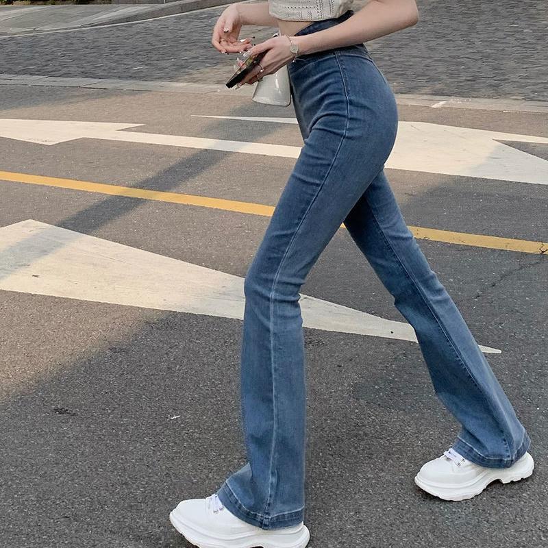 Весна 2022, модные женские джинсы с высокой талией, женские широкие джинсы, узкие тонкие женские джинсовые брюки-клеш, джинсовые брюки для мамы