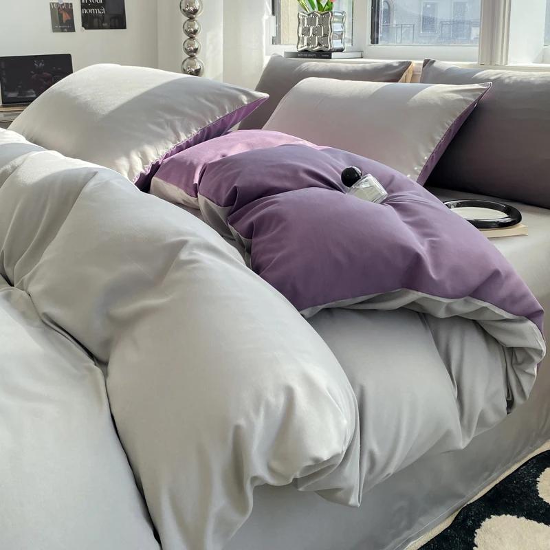 Ins Style Однотонный пододеяльник Комплект постельного белья из стираного хлопка Постельное белье Одеяло Чехол Наволочка Мягкие комплекты постельного белья Пододеяльники 220x240