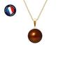 Pendant - - Genuine Chocolate Cultured Pearl 9-10 Mm - Yellow Gold - 42 Cm Chain