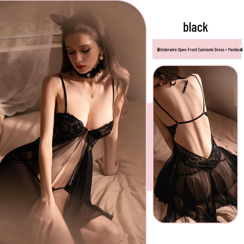 Summer Lace Trim Sexy Mesh Camisole for Women - Front Closure Sleepwear