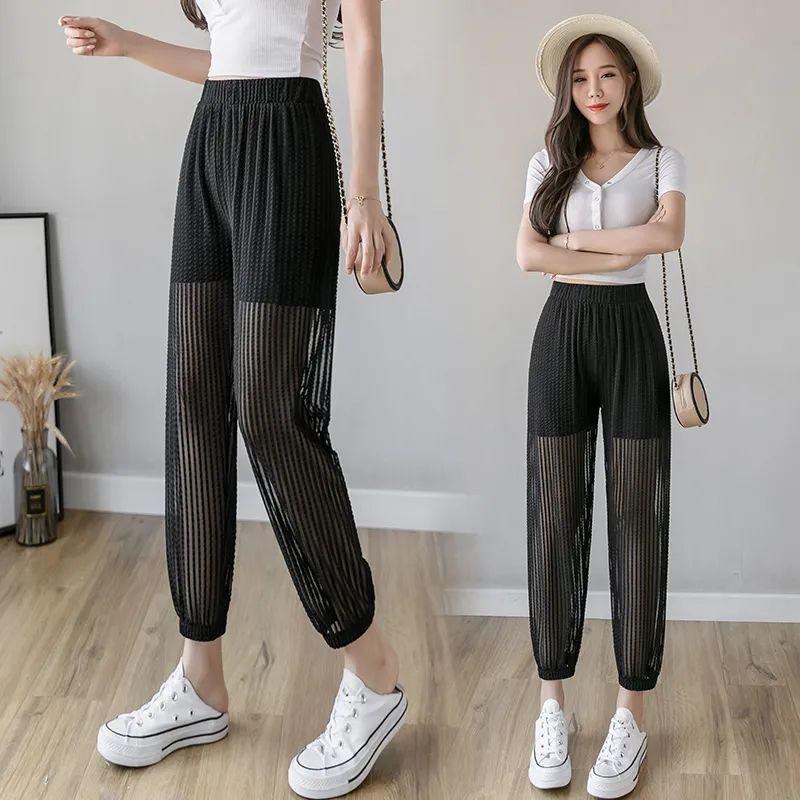 Lantern Pants Women's Loose Chiffon Summer Mosquito Proof Pants Thin Mesh Nine Point Strap Halen Pants