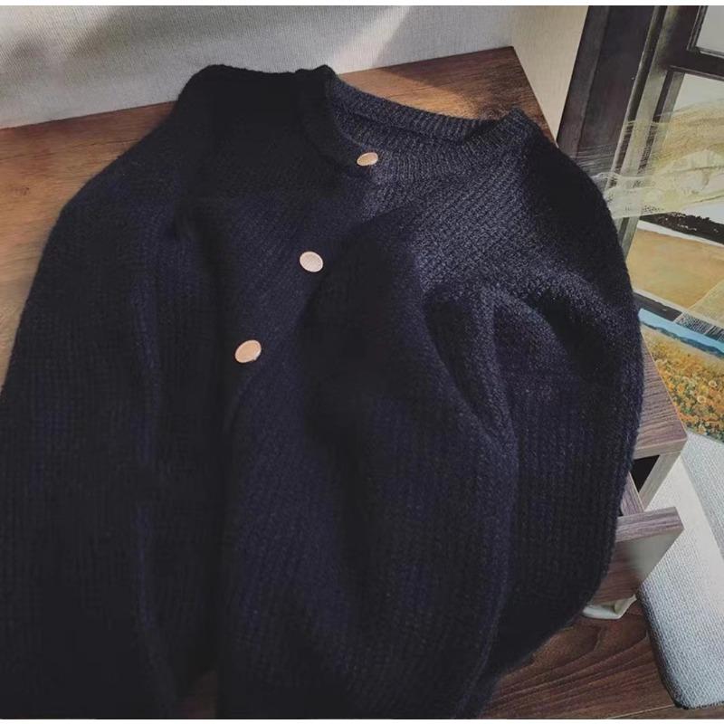 VEZFAA Women's Fashion Casual Fall Winter Solid Color Print Long Sleeve O-Neck Sweaters