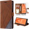 Case for Samsung Galaxy A32 5G Leather Effect Stripe Pattern Brown + 2 Tempered Glasses