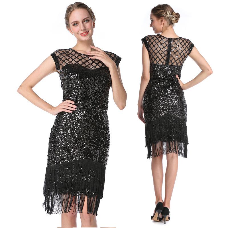 Party Sexy Dress Fashion Plus Size Women's Bead Embroidered Sequin Tassel Dress