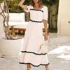 Summer Maxi Dresses for Women Short Sleeve Wave Printed Short Sleeve Long Dress Women Beach Holiday Dress Boho